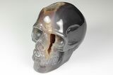 Polished Banded Agate Skull with Quartz Crystal Pocket #190434-1